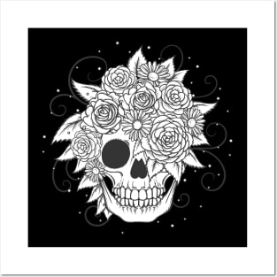 Halloween Skeleton Skull Rose Posters and Art